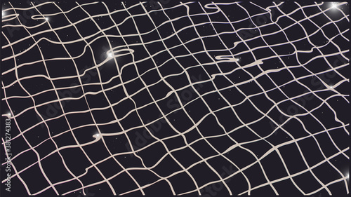 Aesthetic retro black and white swimming pool and reflect flare ripple on water surface, flat hand drawn illustration, minimal summer vibe 80s vhs feelings