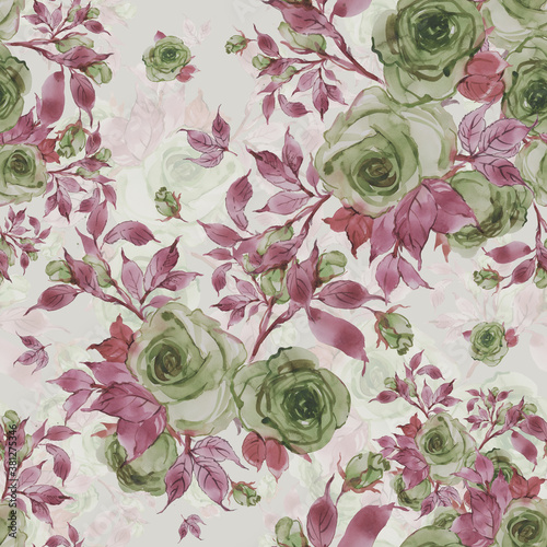 Wallpaper Mural Seamless pattern watercolor soft lilac roses Torontodigital.ca