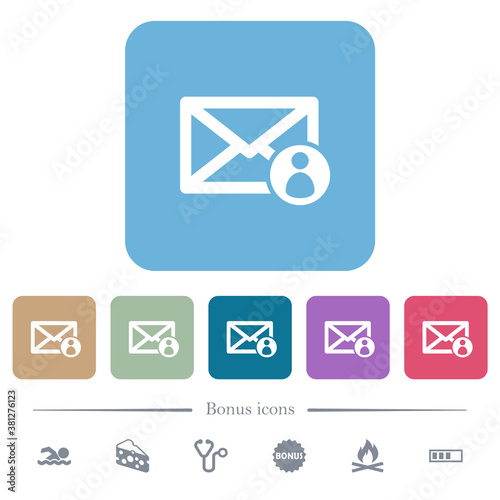 Mail sender flat icons on color rounded square backgrounds