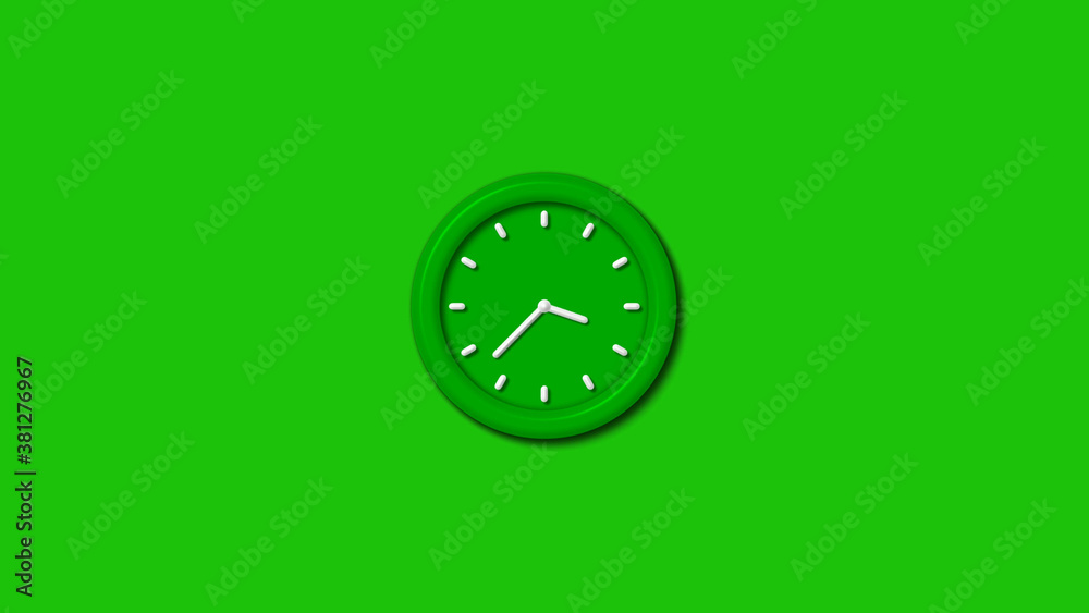 New green color 3d wall clock isolated on green background,3d wall clock,clock isolated