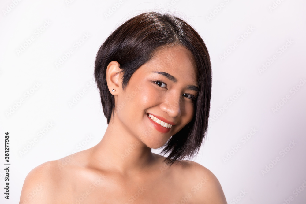Attractive asian woman skin care image on white background Attractive asian woman skin care image on white background
