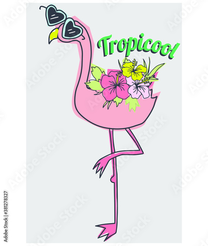 vector illustration of tropicool flamingo