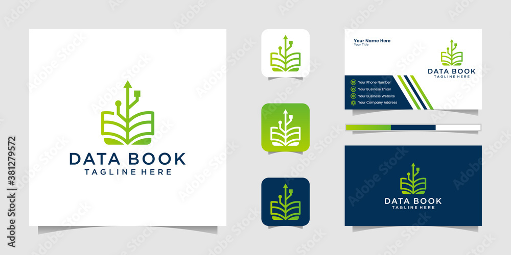 Digital Book logo and usb data design. Electronic Book logo template. Online Learning logo designs vector. logo and business card