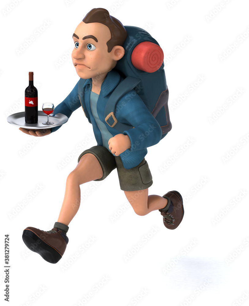 Fun illustration of a 3D cartoon backpacker Fun illustration of a 3D cartoon backpacker