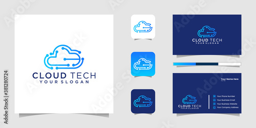 Cloud technologies logo. Cloud logo. Best cloud technologies logo. Cloud line art logo. Cloud chip logo and business card