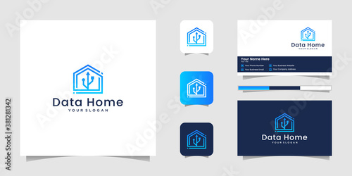 data home , home technology with usb logo and business card