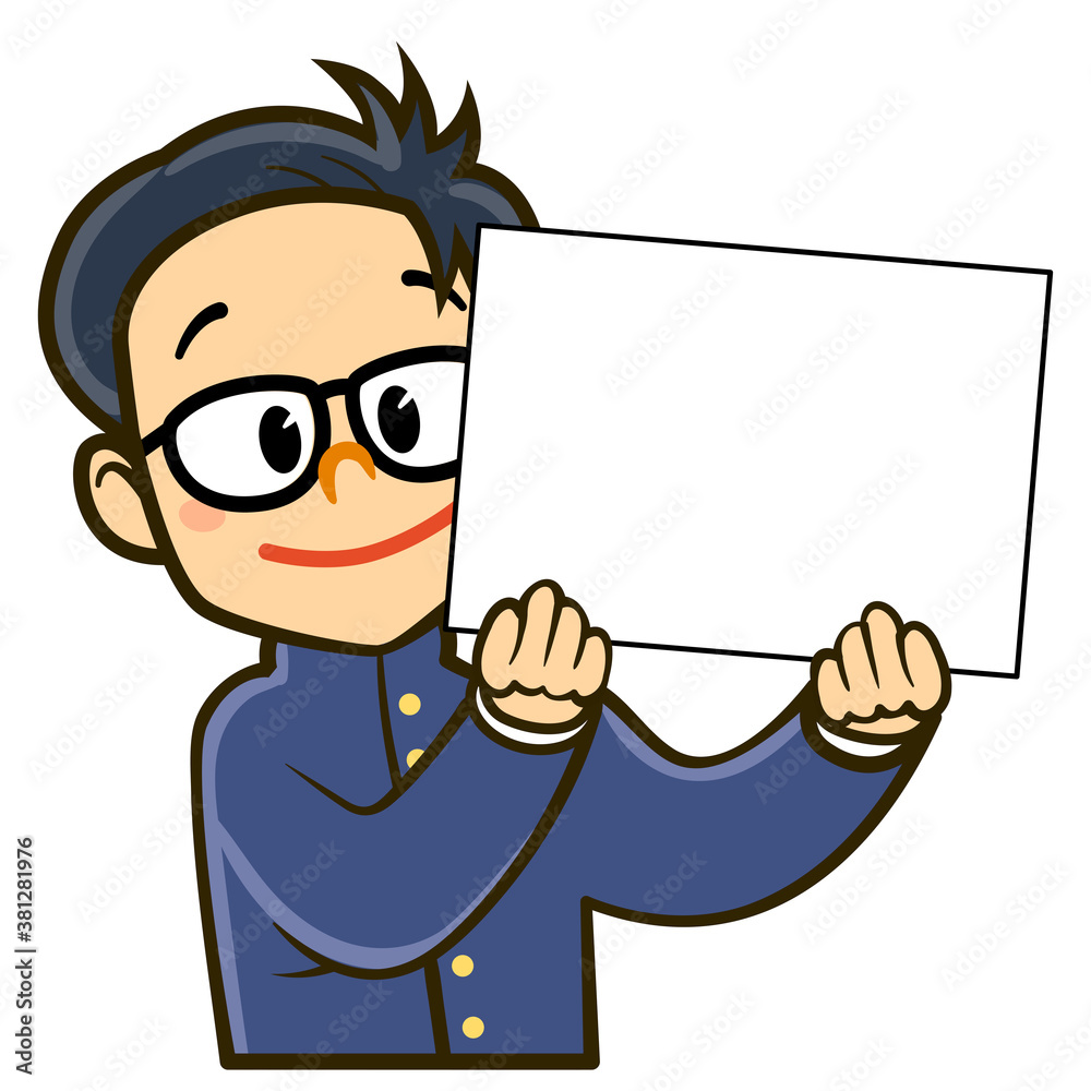 パネルを持った人物のイラスト/男子学生 パネルを持った人物のイラスト/男子学生
