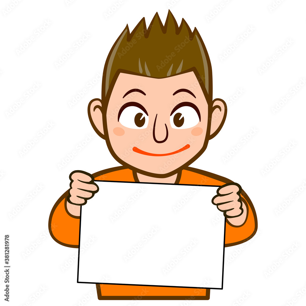 パネルを持った人物のイラスト/若い男性 パネルを持った人物のイラスト/若い男性