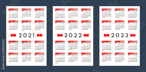 2021 2022 2023 pocket calendars set, sunday first