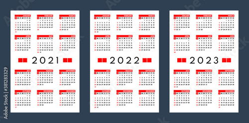 2021 2022 2023 pocket calendars set, sunday first