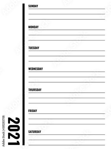 2021 personal week planner template, sunday first