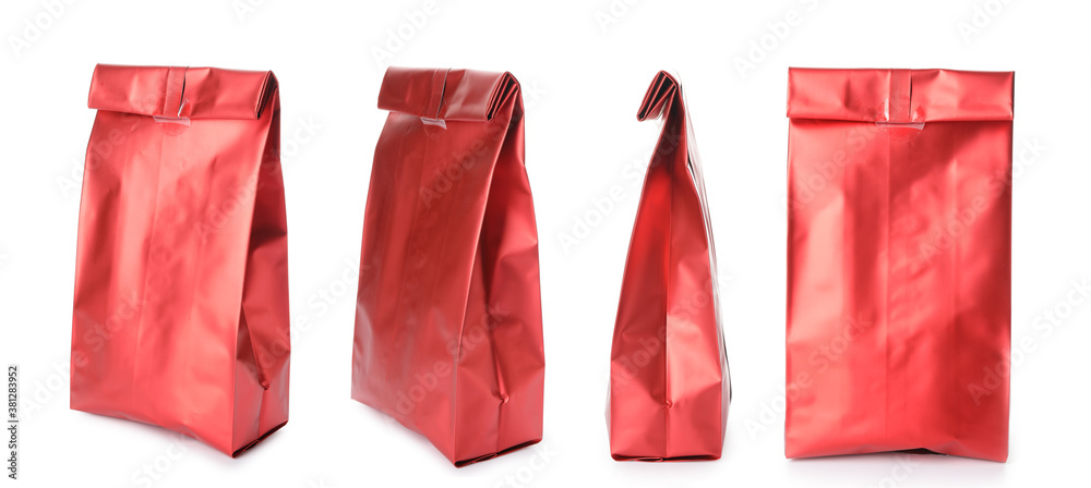 Paper bag for coffee on white background
