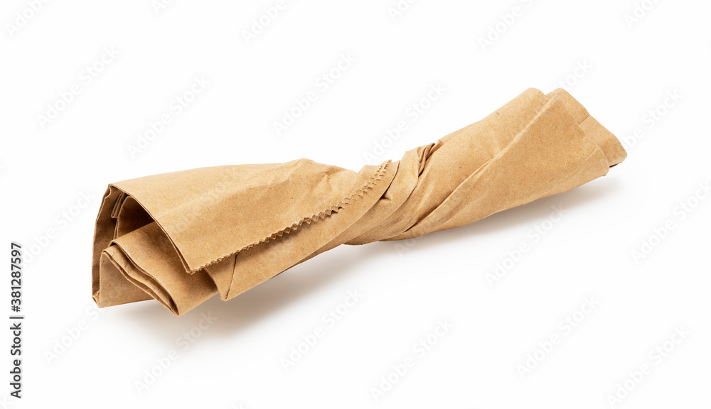 Brown paper bag trash placed on a white background Brown paper bag trash placed on a white background