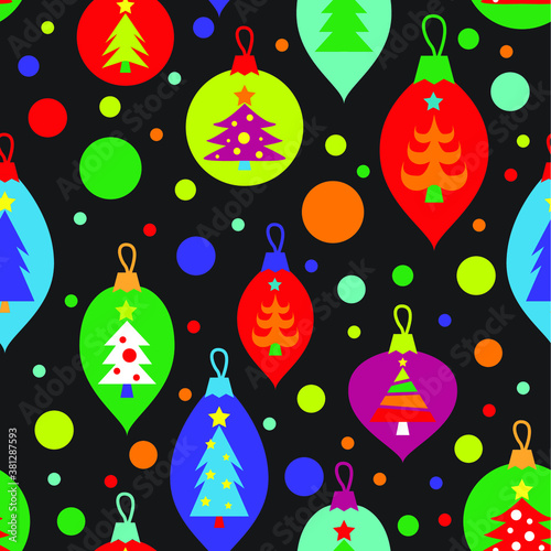 colorful christmas tree ornament seamless pattern with black background