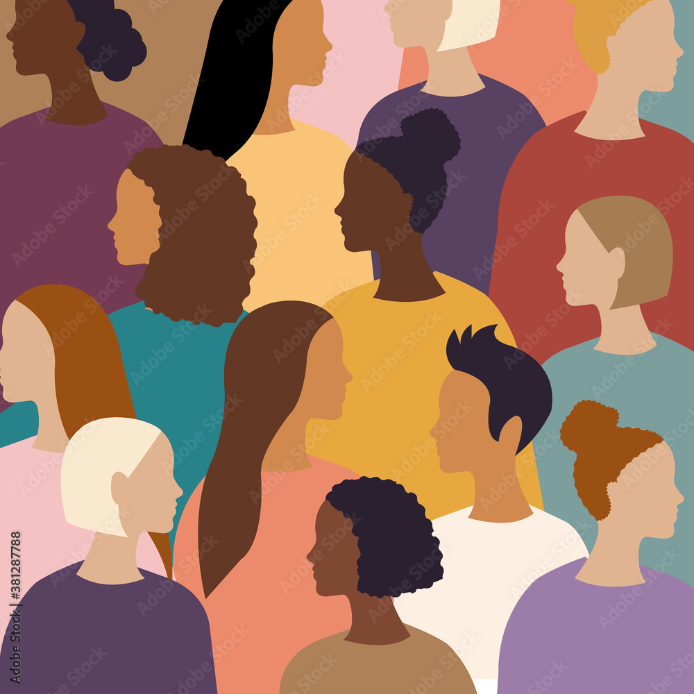 Different Women Female Diverse Faces Poster, Vector Illustration