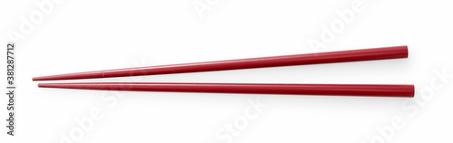 Foto Red chopsticks on a white background