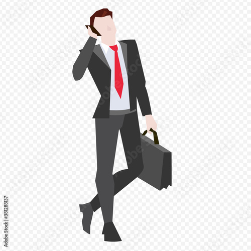 Businessman Talking On The Phone Transparent Background, Vector Illustration