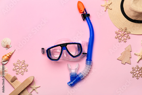 Blue snorkel and mask with ...