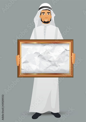 middle eastern man holding a painting