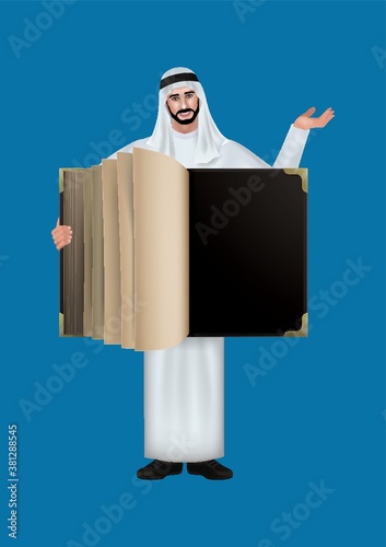 middle eastern man with a blank book