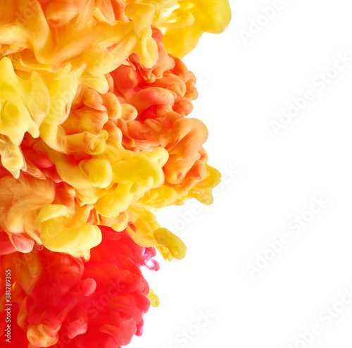 Red and yellow paint splash isolated on white background