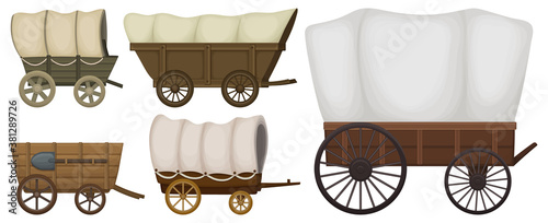 Wild west wagon vector cartoon set icon.Vector illustration set western of old carriage on white background .Isolated cartoon icon wild west wagon.