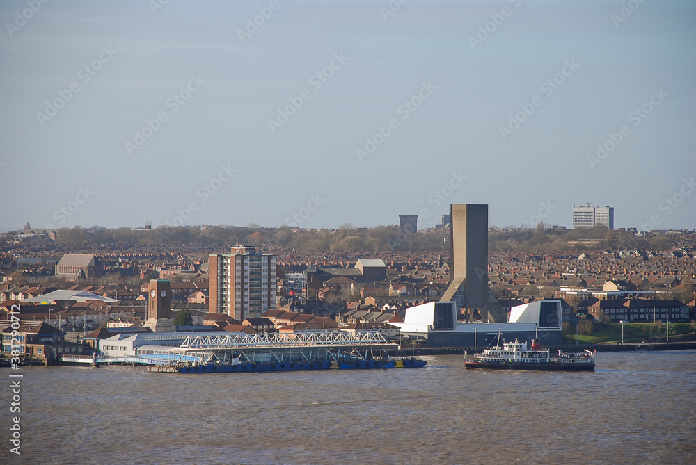 The Seacombe Ferry Terminal across the River Mersey in the Wirral, UK