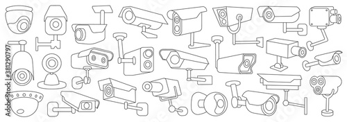 Video camera vector outline set icon. Vector illustration control of surveillance on white background . Isolated outline set icon video camera.