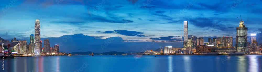 Victoria Harbor of Hong Kong at dusk