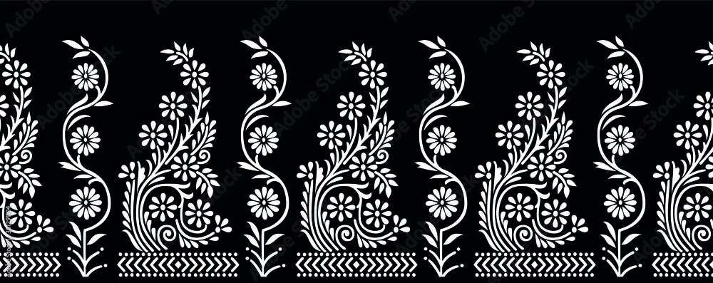 Seamless black and white floral border Stock Vector | Adobe Stock