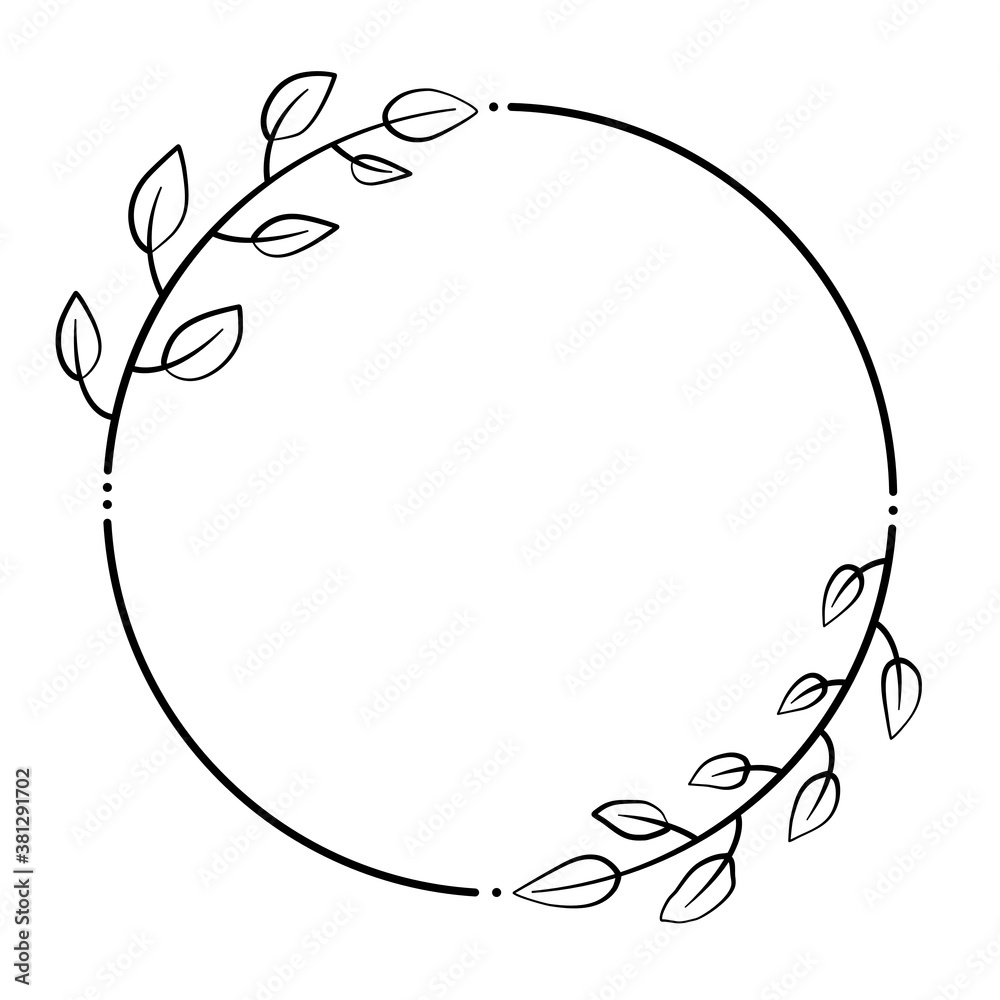 Black line leaves cross circle frame on 2 white silhouette for cut file. Vector illustration for decorate logo, text, wedding, greeting, invitation cards and any design.