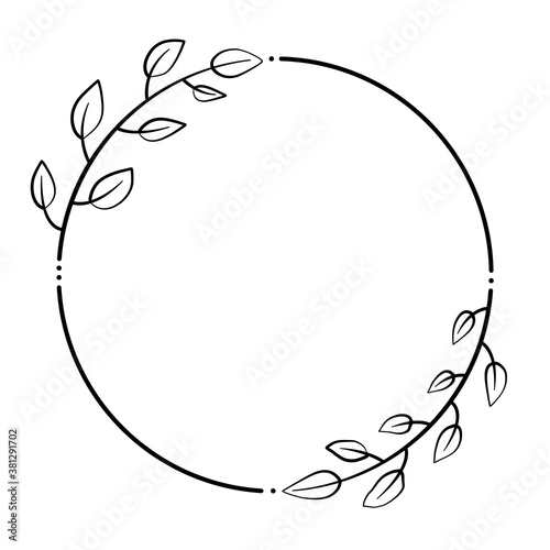 Black line leaves cross circle frame on 2 white silhouette for cut file. Vector illustration for decorate logo, text, wedding, greeting, invitation cards and any design.