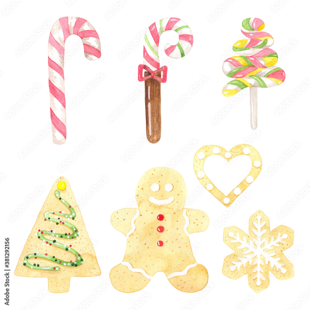 Watercolor Christmas sweets. Perfect for printing, web, textile design, as well as souvenirs, scrapbooking and many other creative ideas.
