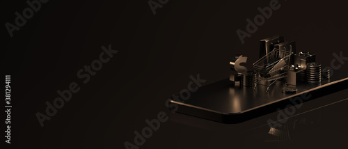 3d rendering Black friday sale background. banner,poster, luxury golden color on dark background. © LHG