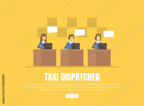 Taxi Dispatcher Landing Page Template, Mobile City Public Transportation Service Vector Illustration