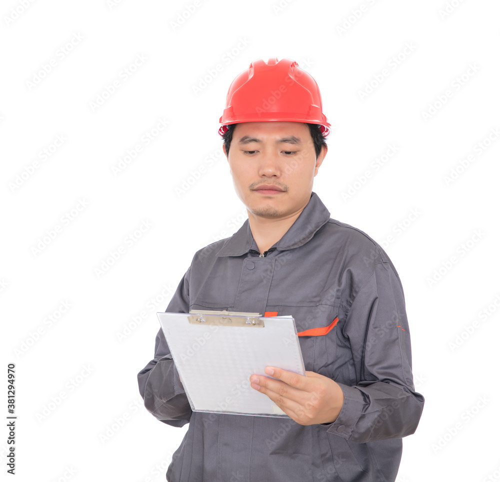 Migrant workers viewing relevant information in front of a white background Migrant workers viewing relevant information in front of a white background