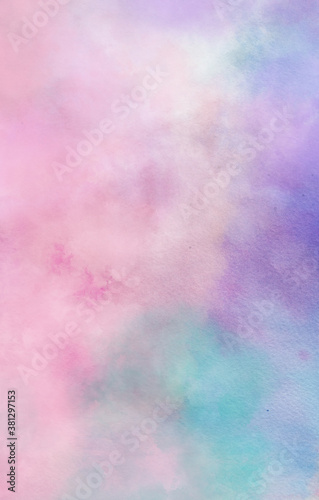 abstract watercolor background painting in pastel pink purple and blue green ...