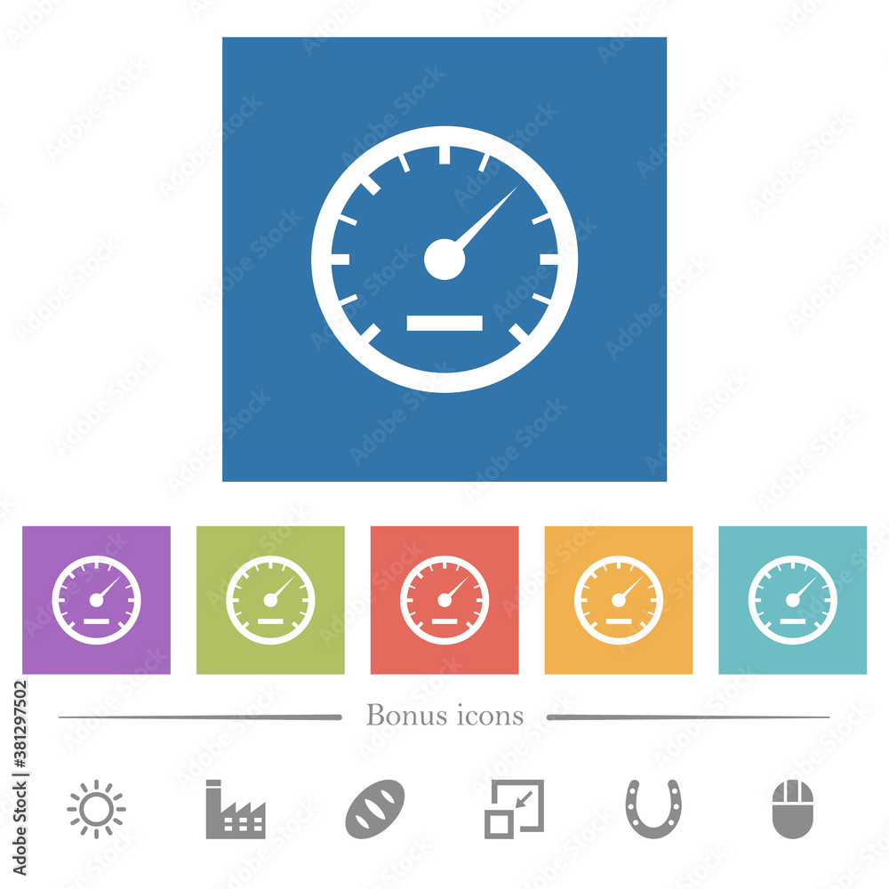 Speedometer flat white icons in square backgrounds Speedometer flat white icons in square backgrounds