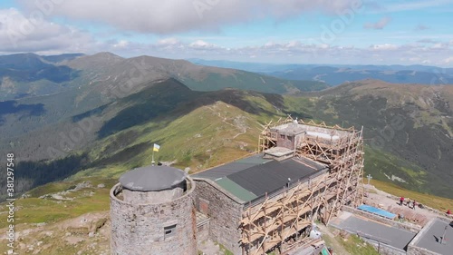 Aerial view Top of Pip Ivan Chernogorsky Mountain and Carpathian Mountain Range photo