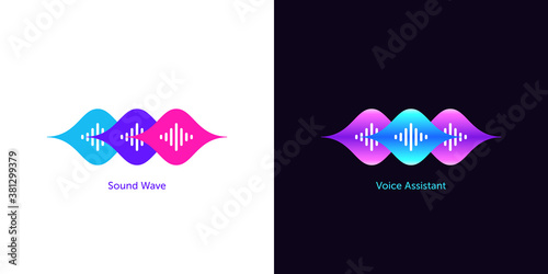 Sound wave shape for voice assistant. Abstract wave, voice recognition and search, audio waveform