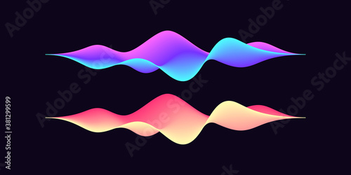 Abstract wave shape for voice recognition system, futuristic waveform for virtual assistant speech. Gradient audio wave