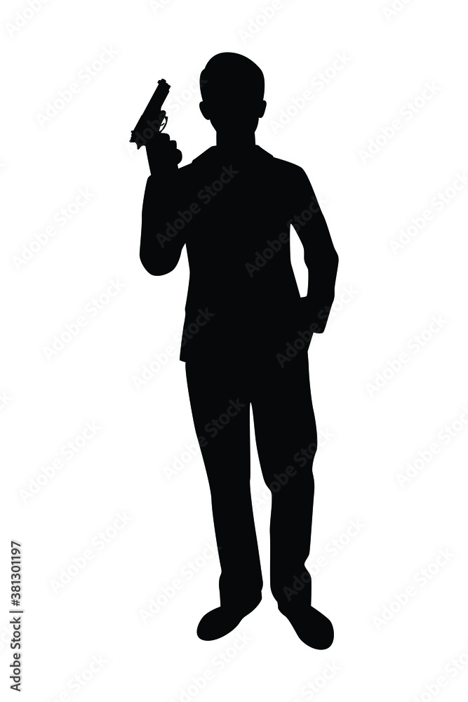 Spy man silhouette vector, person isolated in black and white. Spy man silhouette vector, person isolated in black and white.