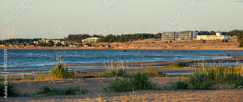 Beaches and dunes of Hiekkäsärki beach in Kalajoki, Finland, during sunset