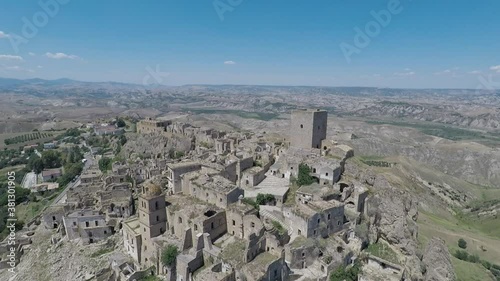 Aerial view of the ruins of the ancient city of Craco, Italy photo
