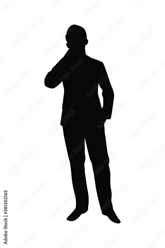 Standing business man silhouette vector, person isolated in black and white.
