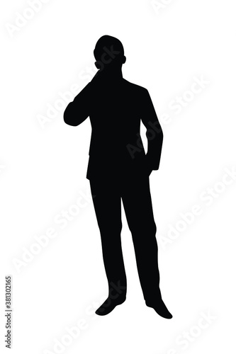 Standing business man silhouette vector  person isolated in black and white.