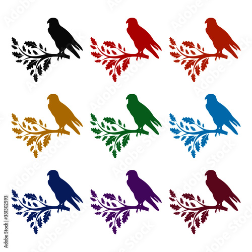 Silhouette of bird on a branch icon, color set