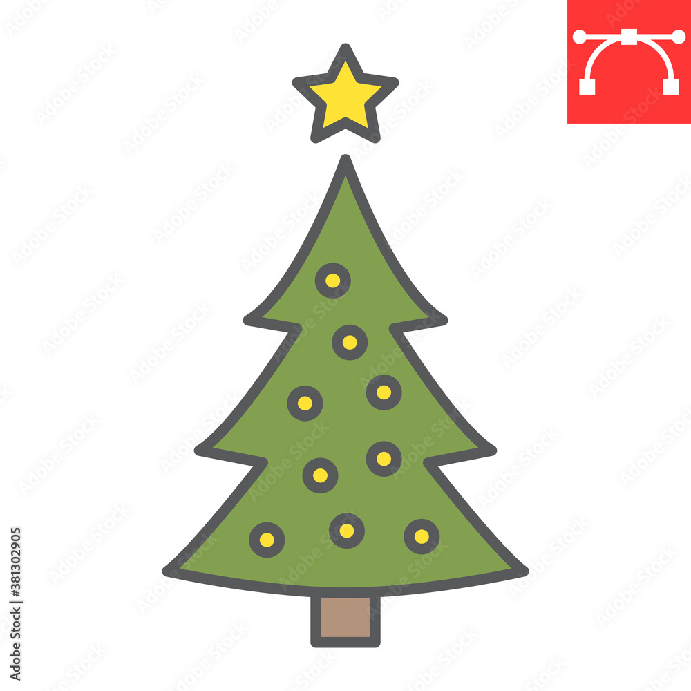 Fototapeta premium Christmas tree color line icon, merry christmas and xmas, fir tree sign vector graphics, editable stroke filled outline icon, eps 10.