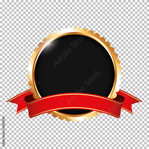 black award banner with golden frame and ribbon on transparent background