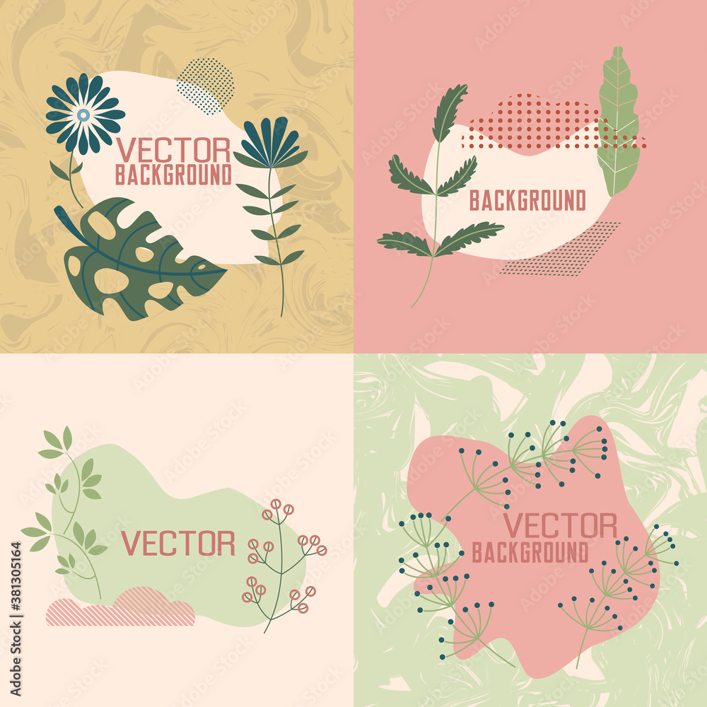 Vector set of trendy square abstract backgrounds in minimalistic style.